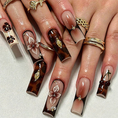 Artificial nails with creative 3D flower design and glitter accents Acalora