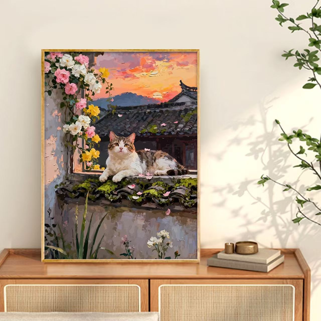 Yawning Cat Canvas Wall Art Print