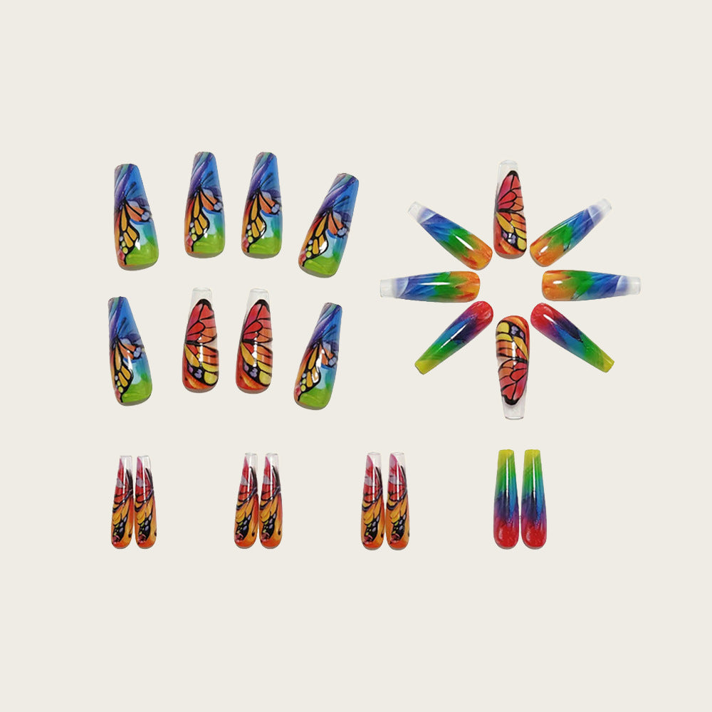 Artificial nails with colorful butterfly design Acalora