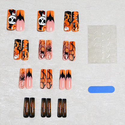 Artificial nail set with Halloween motifs and creative glitter Acalora