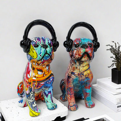 Creative Bulldog Sculpture with Headphones Acalora