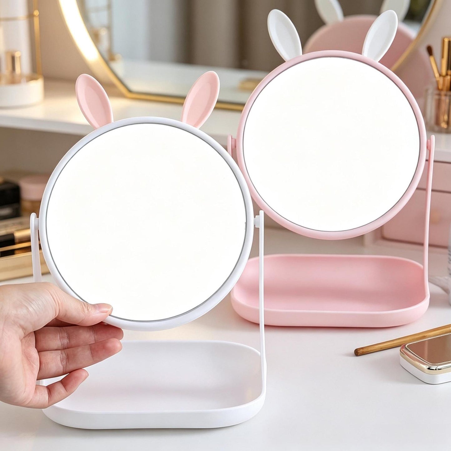 Cute Bunny-Themed Desktop Mirror