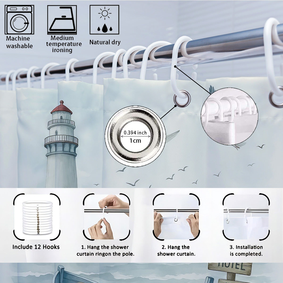 Coastal Lighthouse-Themed Four-Piece Bathroom Set