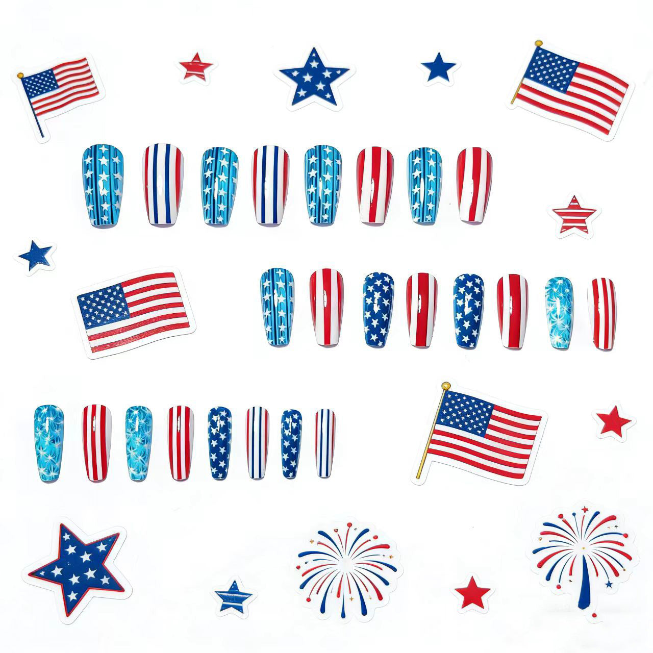 Patriotic Stars and Stripes Nail Art Acalora