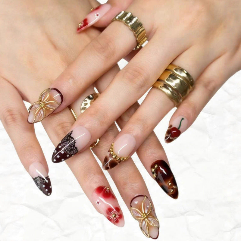 High-quality artificial nail creation with floral decorations Acalora