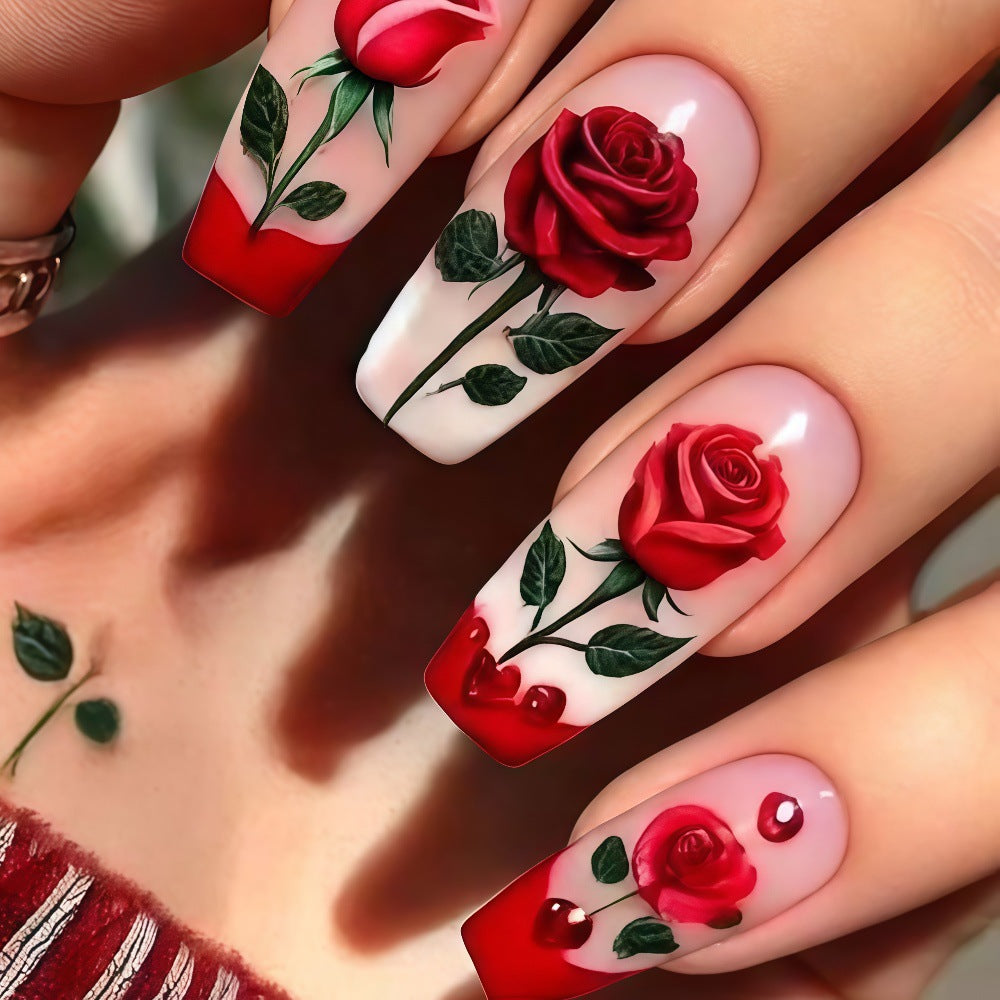 Artificial nails with romantic rose design Acalora