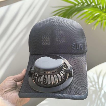 Ventilated baseball cap with detachable rechargeable fan Bowlift
