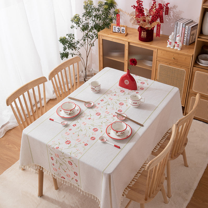 Embroidered Floral Tablecloth