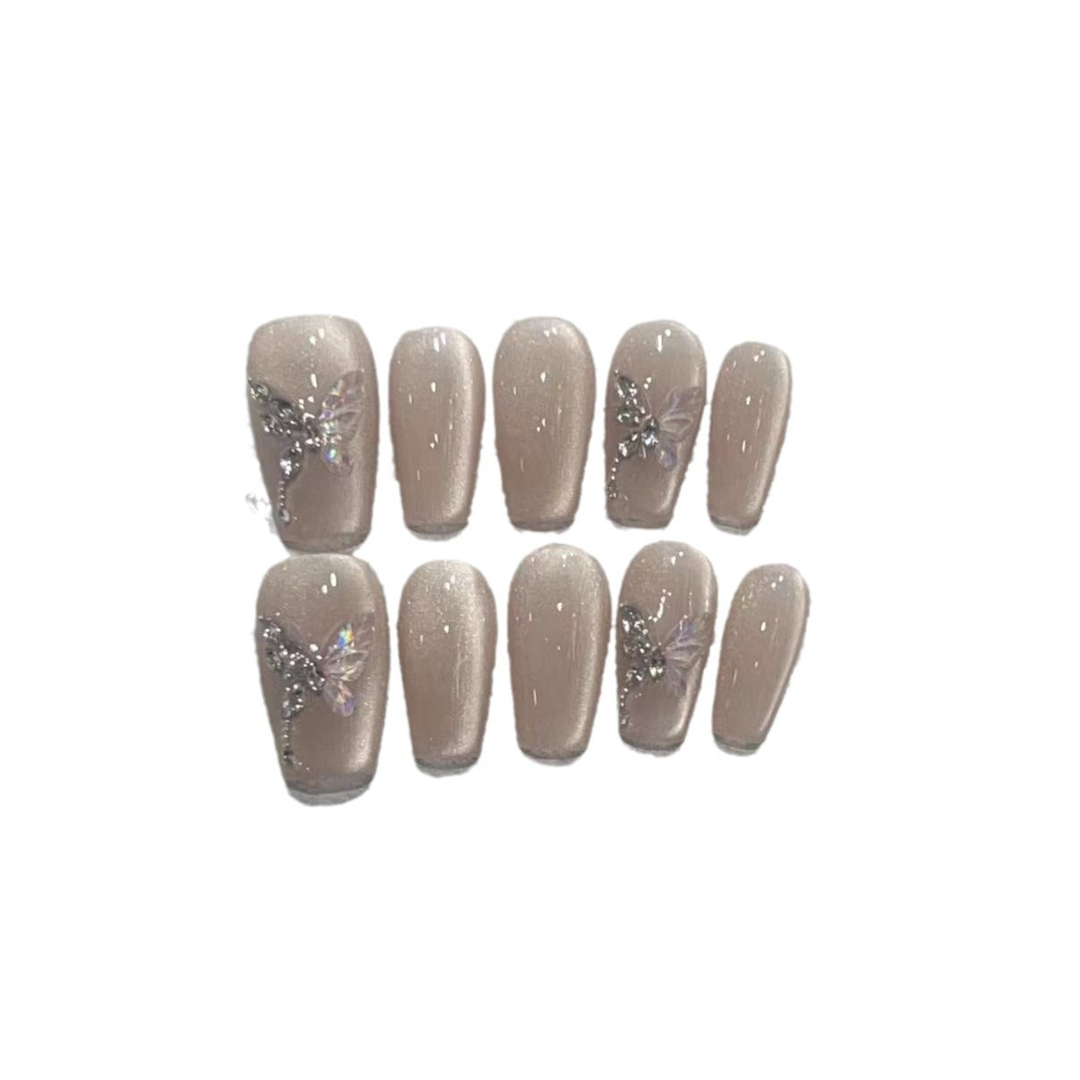 Stylish Press-On Nail Art Set with Elegant Butterfly and Gem Accents Acalora