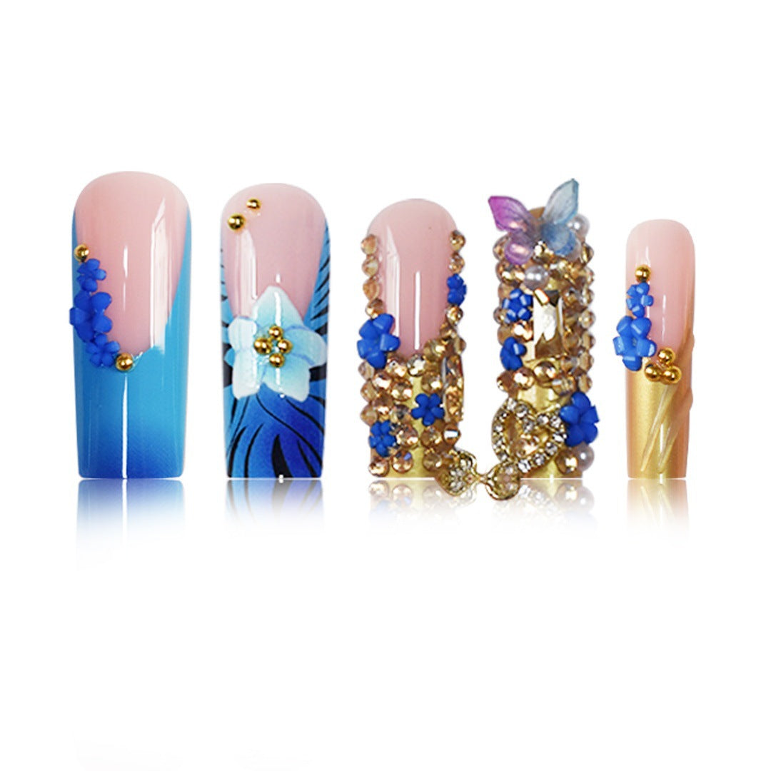 Artistic 3D Decorative Press-On Nails with Gemstone Accents Acalora