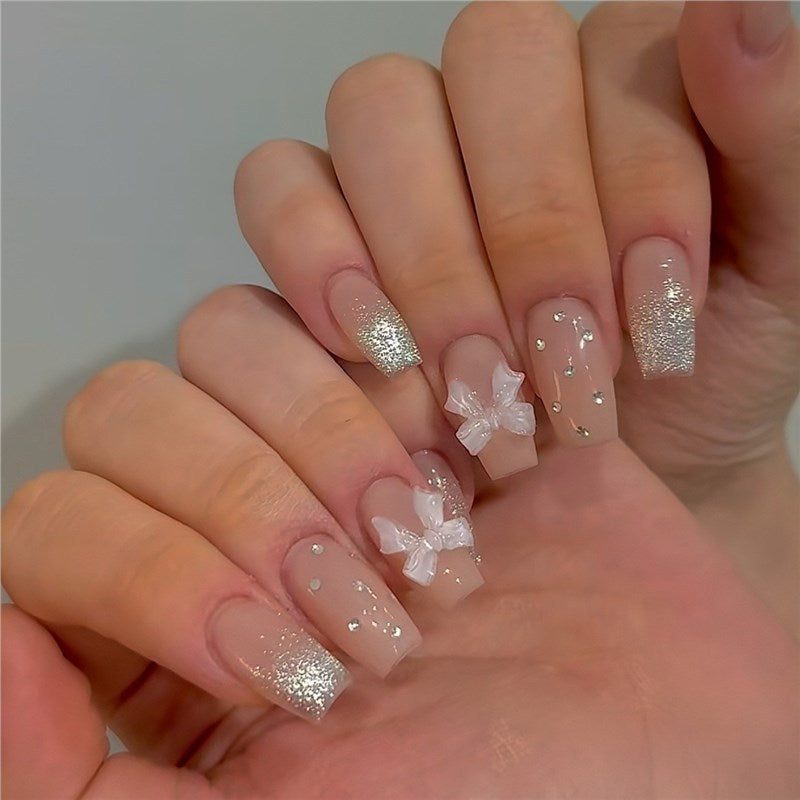 Decorative Press-On Nails with Butterfly and Gem Accents Acalora