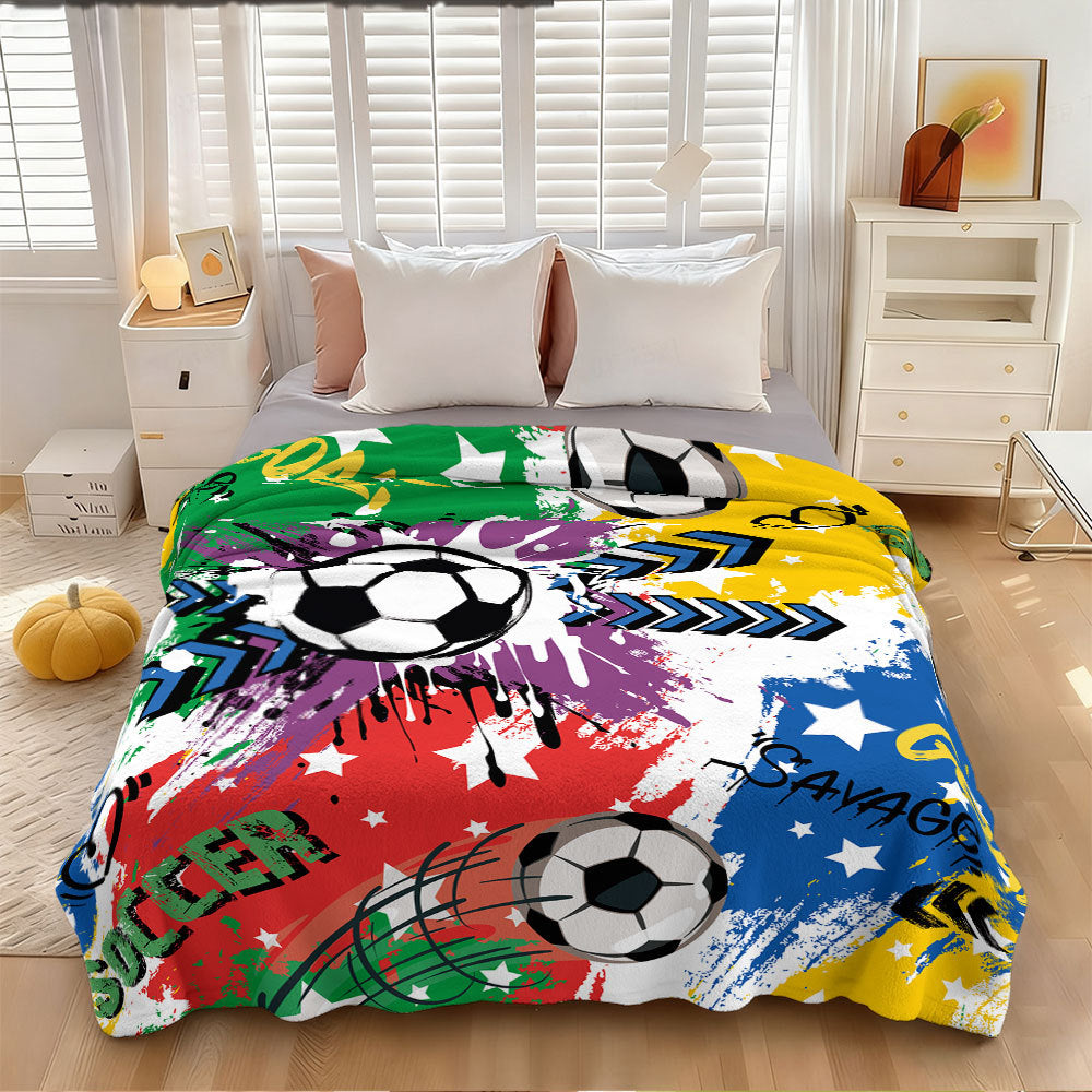 Unisex Soccer-Themed Fleece Blanket