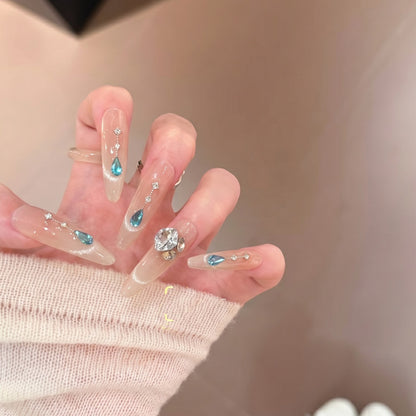 Glamorous Press-On Nail Art Set with Crystal Embellishments Acalora