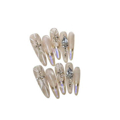 Premium Stiletto Press-On Nail Art Set with Gemstone Accents Acalora