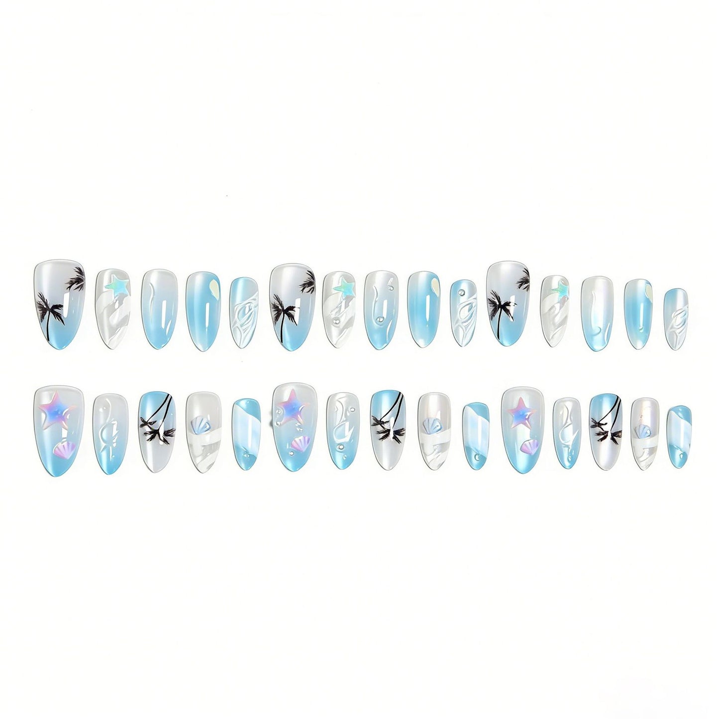 Acrylic nail set with elegant water and marine motifs Acalora