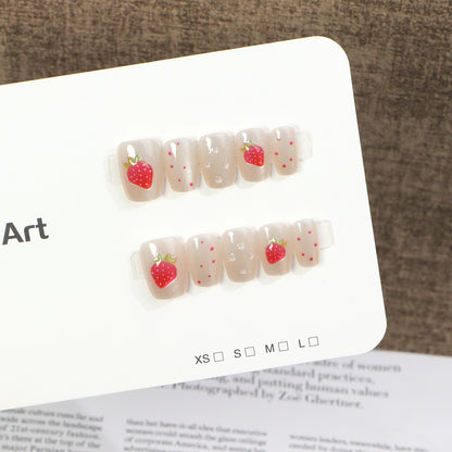Whimsical Strawberry Themed Press-On Nail Art Acalora
