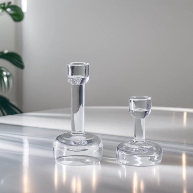 Minimalist Clear Glass Taper Candle Holder Pair with Weighted Base Acalora