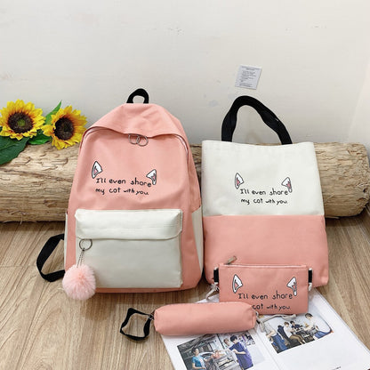 Fun-Themed Cat Print Backpack Set Acalora