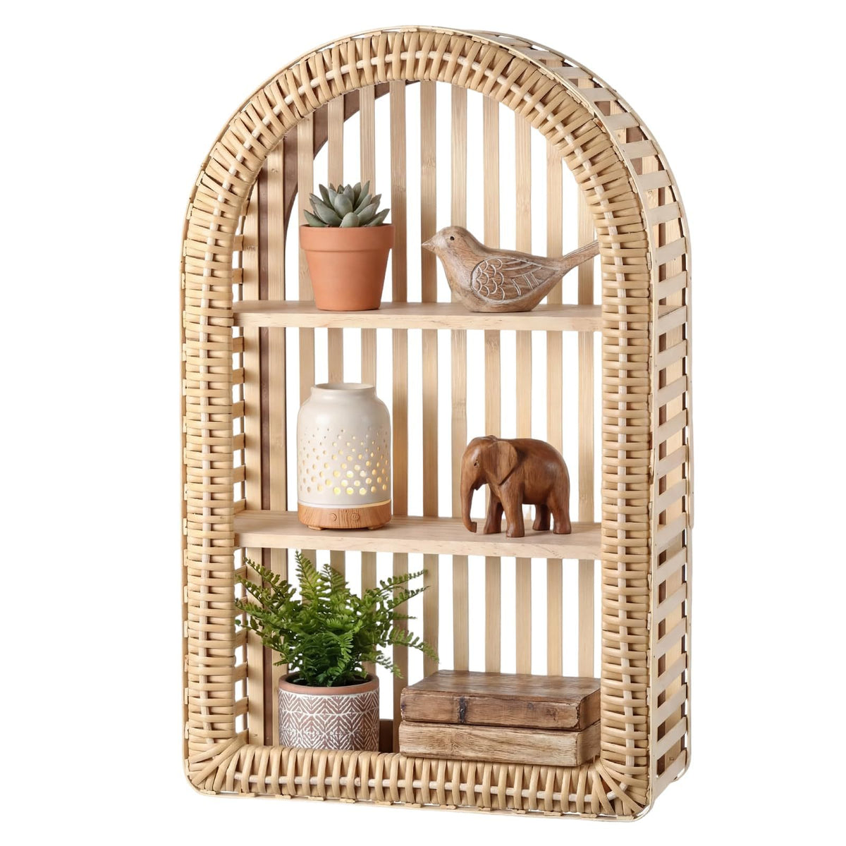 Round Wall Shelf Made of Natural Rattan Acalora