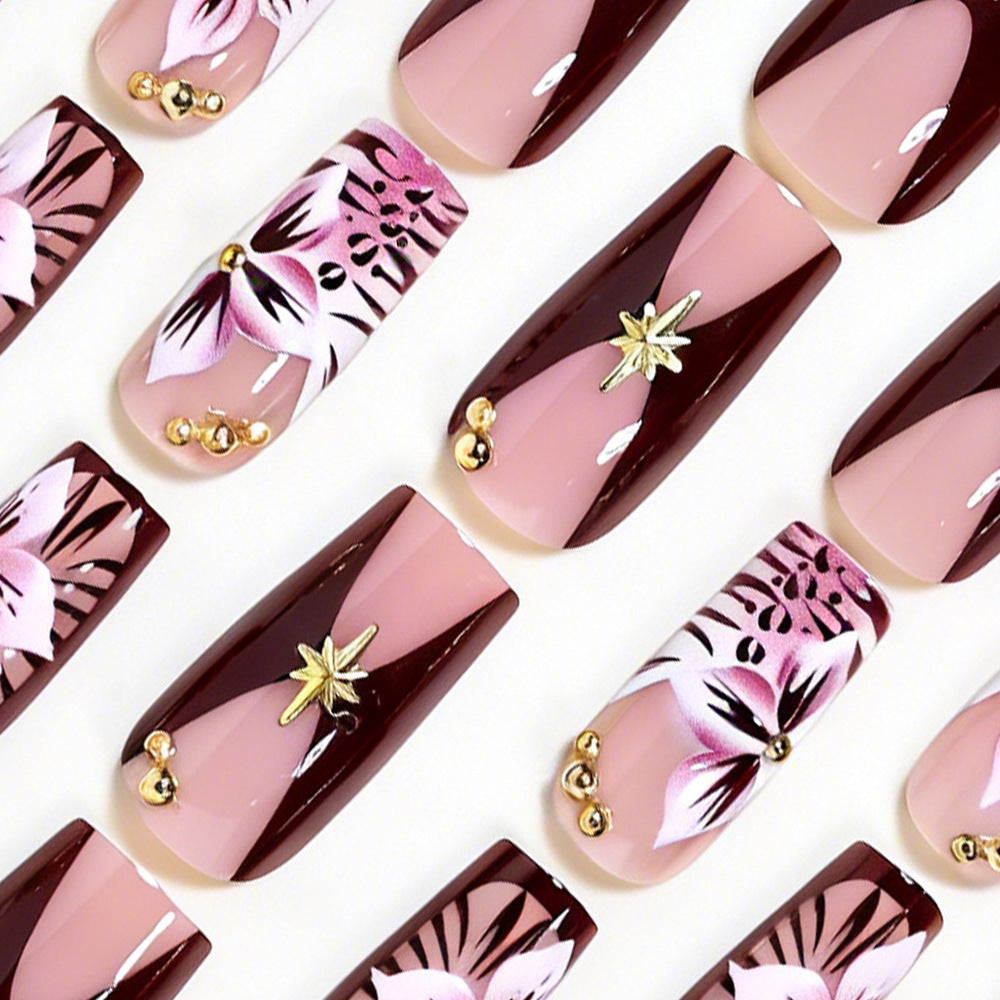 Floral-Accented Stiletto Press-On Nails Acalora