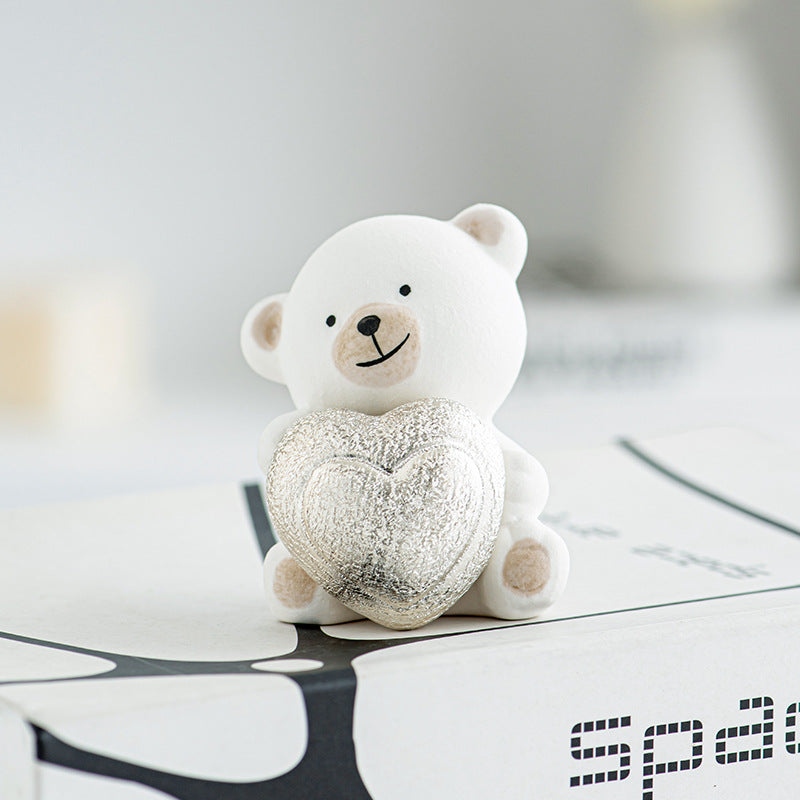 Kawaii Bear Figurine with Heart Acalora