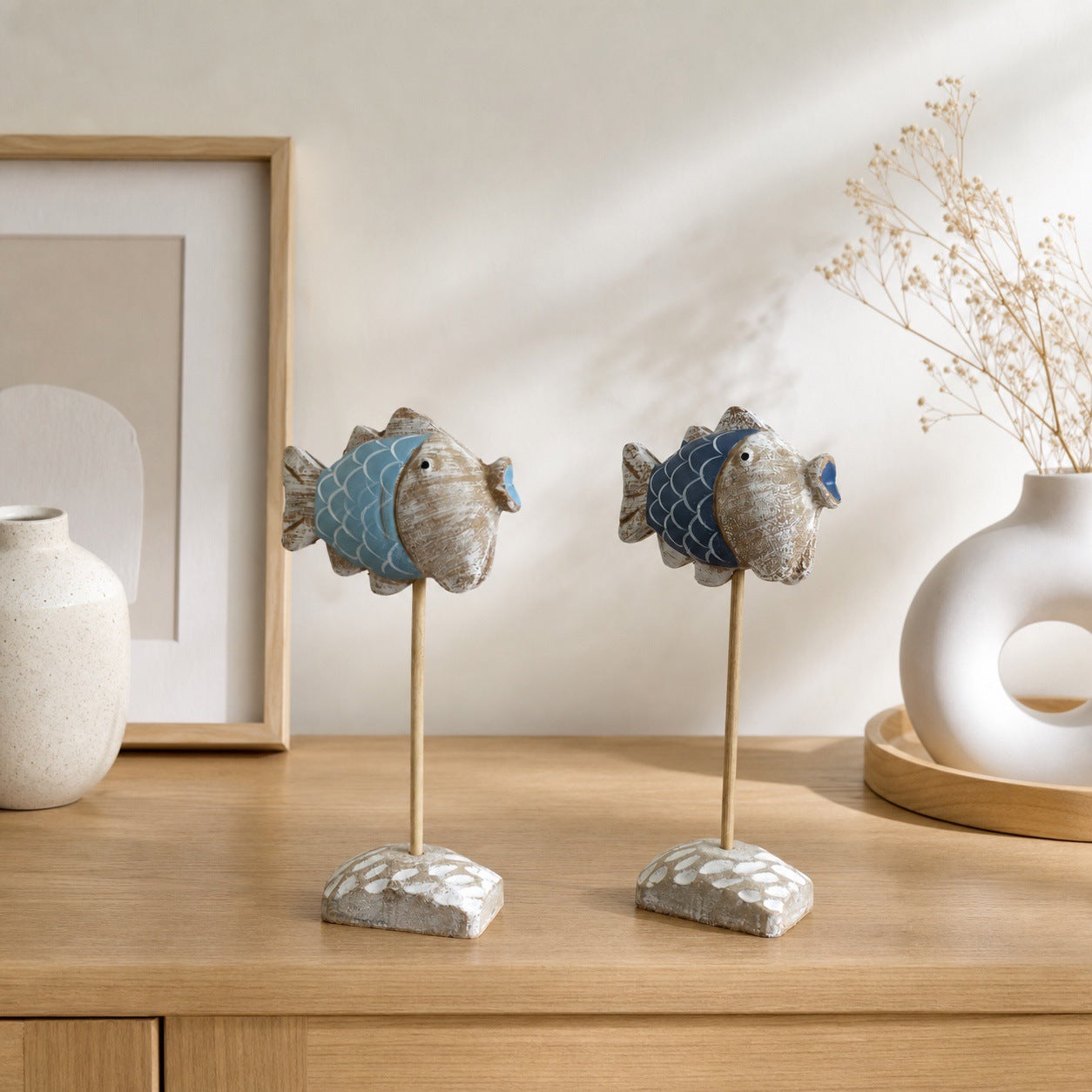 Coastal fish statue accent