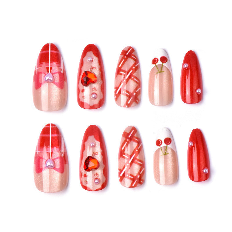 Creative nail art set with romantic heart designs and elegant decorations Acalora