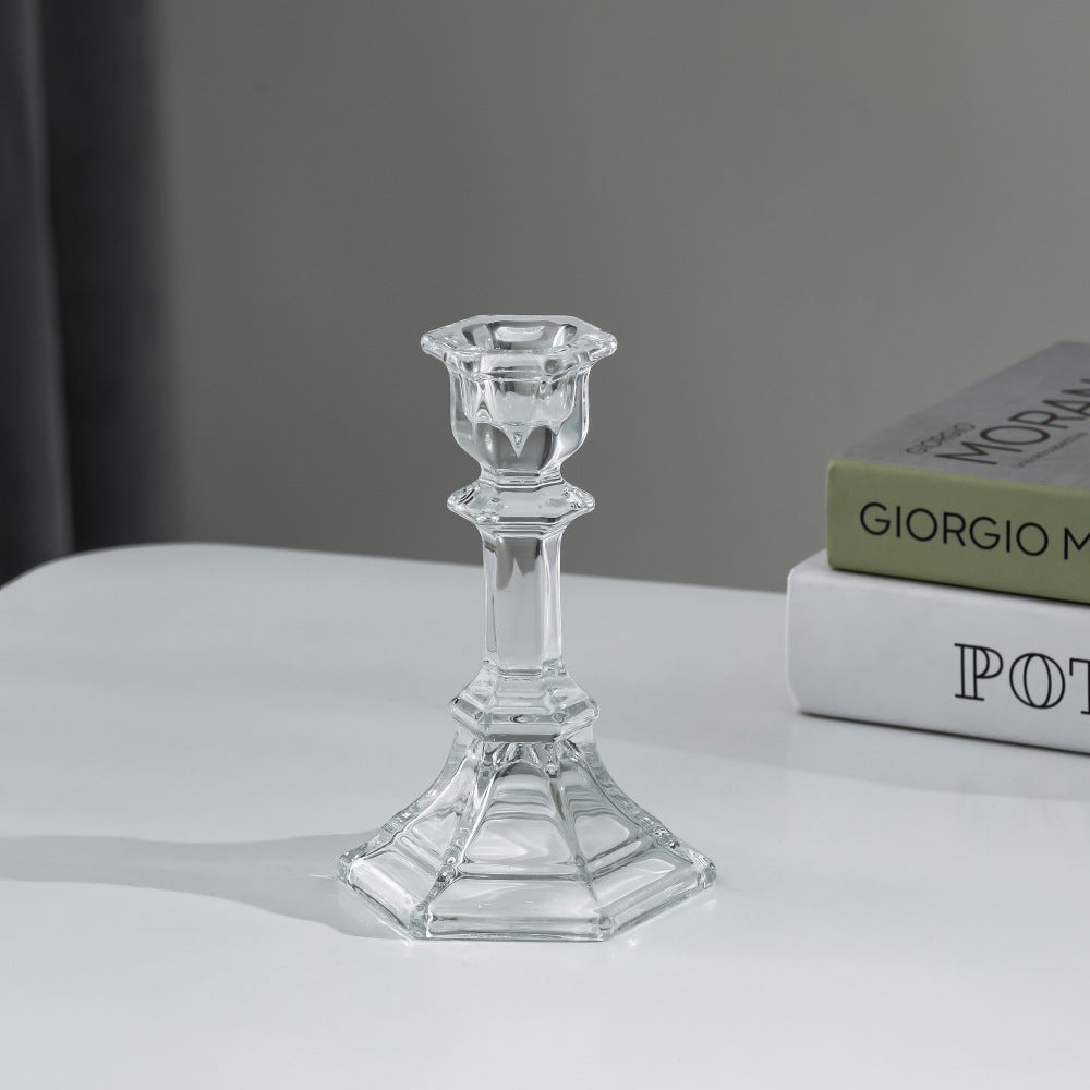 Pressed Crystal-Style Ribbed Glass Taper Candle Holder Acalora