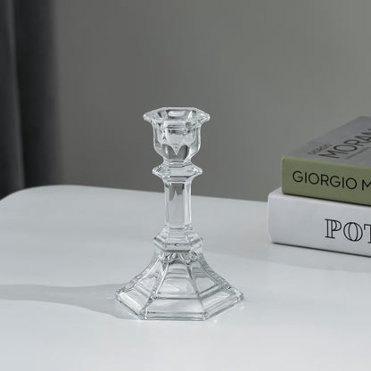 Pressed Crystal-Style Ribbed Glass Taper Candle Holder Acalora