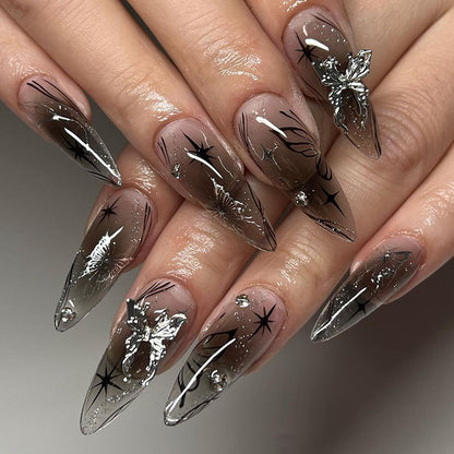 Artistic Short Press-On Nail Set with Floral and Graphic Designs Acalora