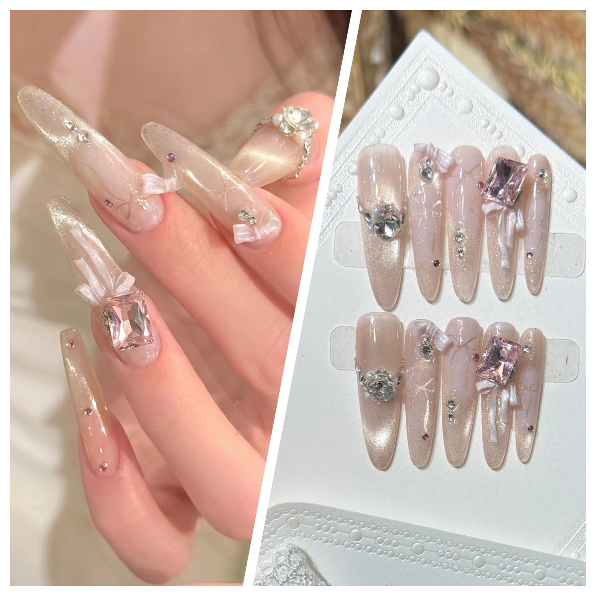 Artistic Stiletto Press-On Nail Set with Charming Patterns Acalora