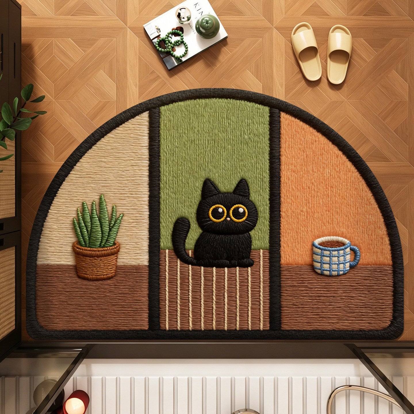 Cute Cat-Themed Half-Moon Area Rug