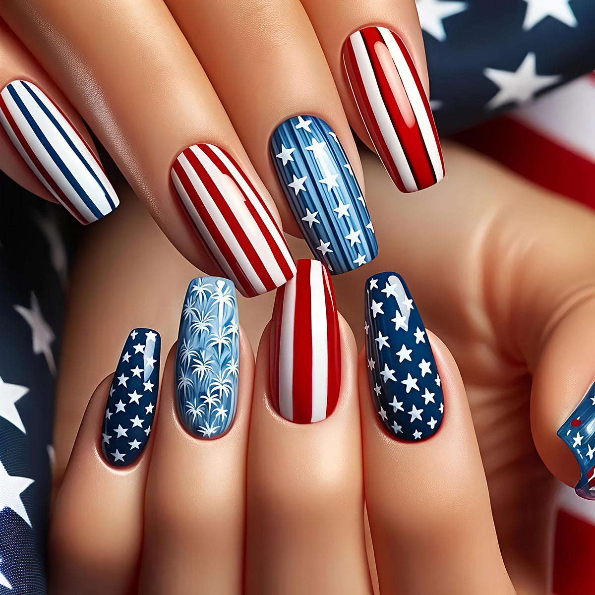 Patriotic Stars and Stripes Nail Art Acalora
