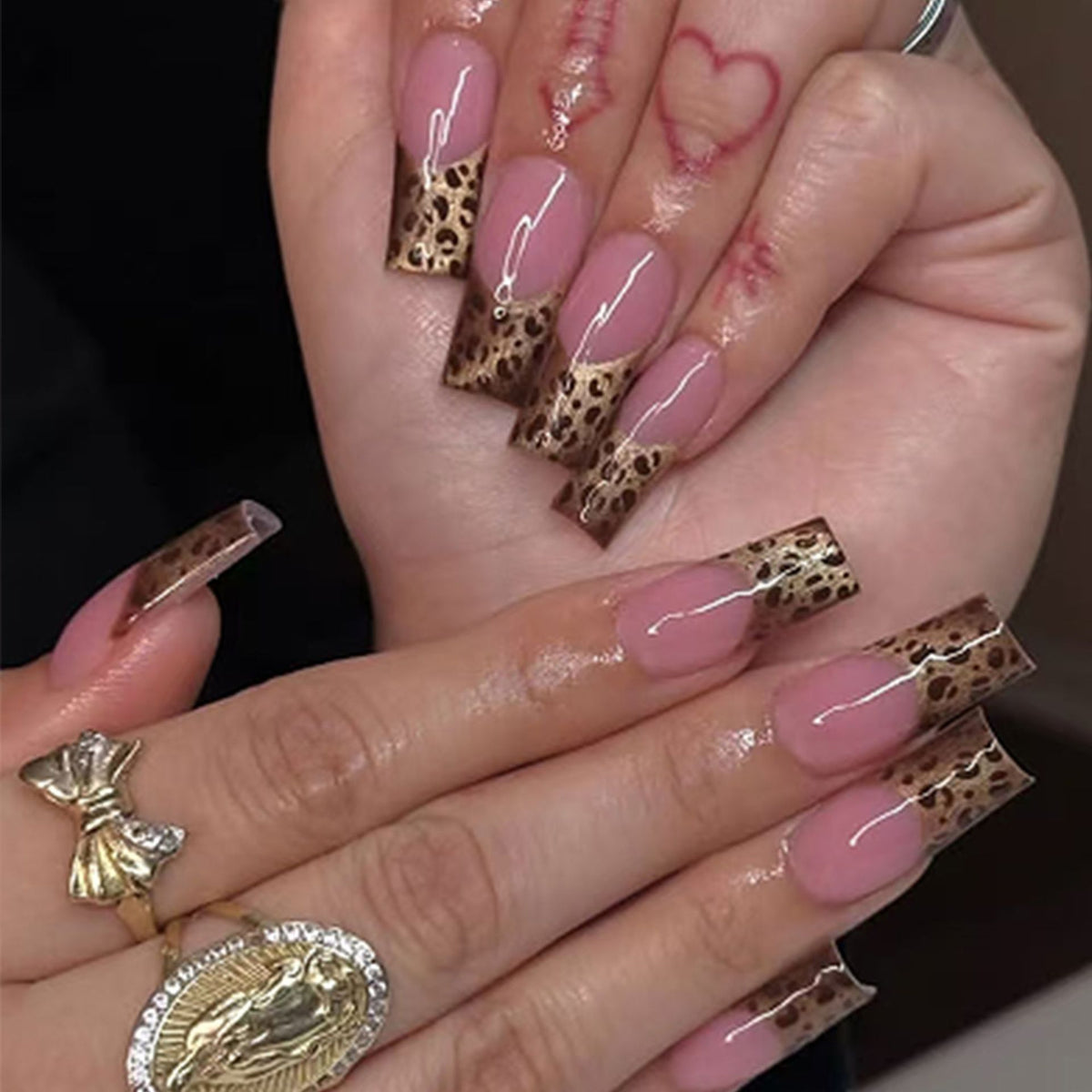 Elegant Leopard Print French Tip Press-On Nails Acalora