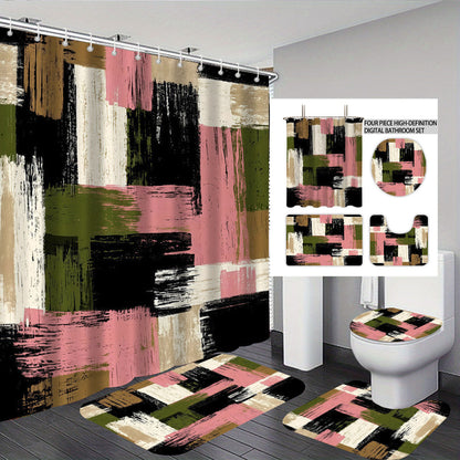 Bold Brushstroke Pattern Four-Piece Bathroom Set