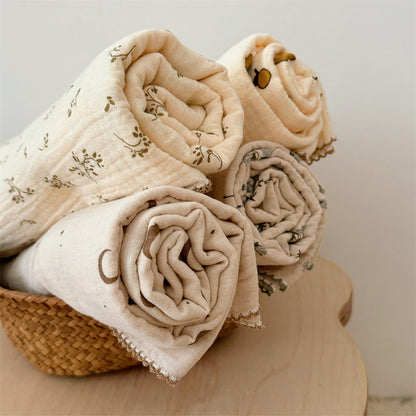 Women's Cozy Cotton Blanket with Floral Design Skanto