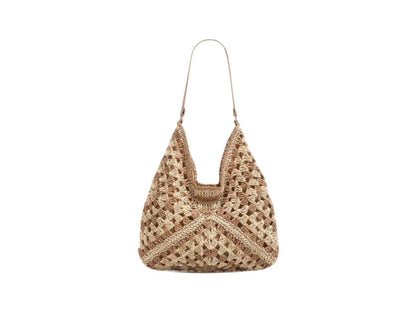 Handbag with artistic macrame design and flexible carrying comfort Skanto