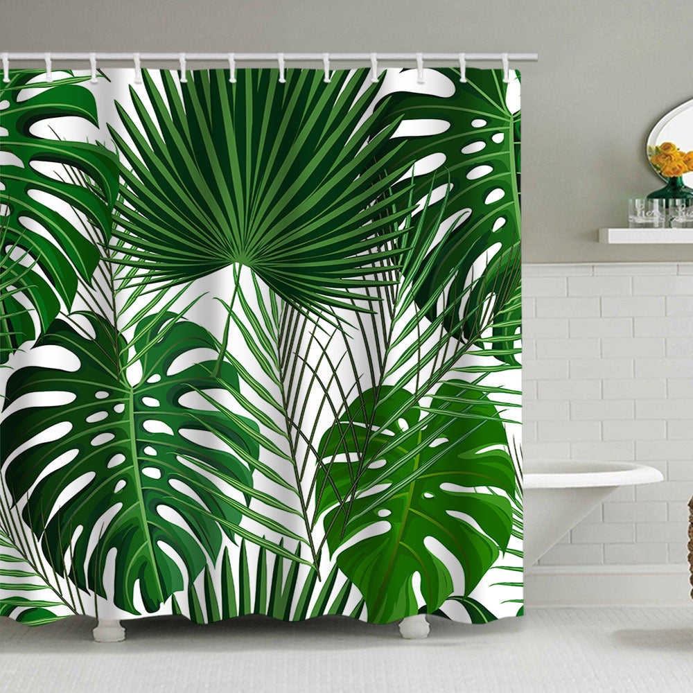Tropical Leaf Print Shower Curtain