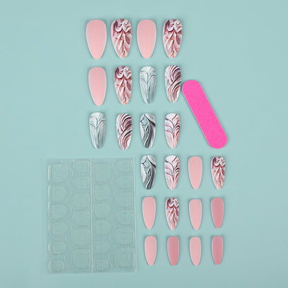Artificial Nails Set with Modern Marble and Flower Patterns Acalora