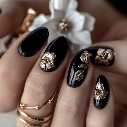 Artificial nail set with elegant 3D flowers and glamorous decorations Acalora