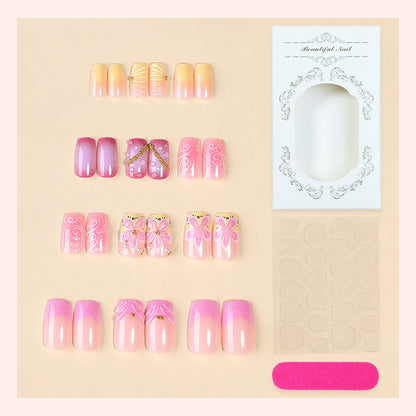 Premium Artistic Press-On Nail Set with Decorative Floral Elements Acalora