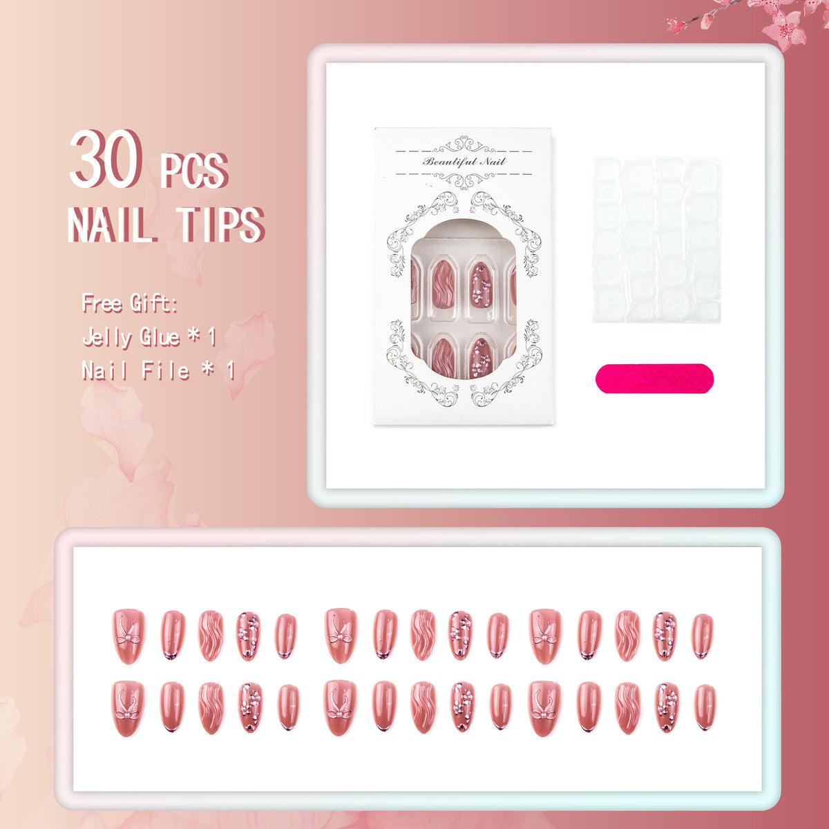 Nail art set with elegant bows and pearl accents Acalora