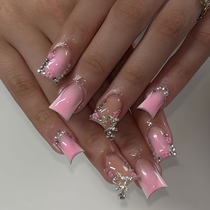 Glamorous 3D Press-On Nail Set with Star Accents Acalora