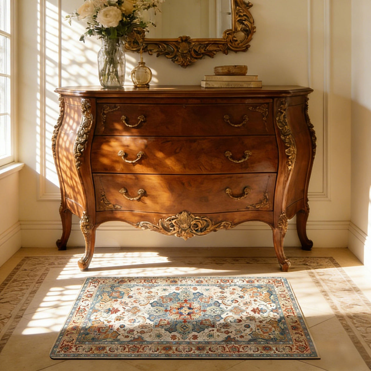 Elegant Floral Pattern Bath Mat Acalora