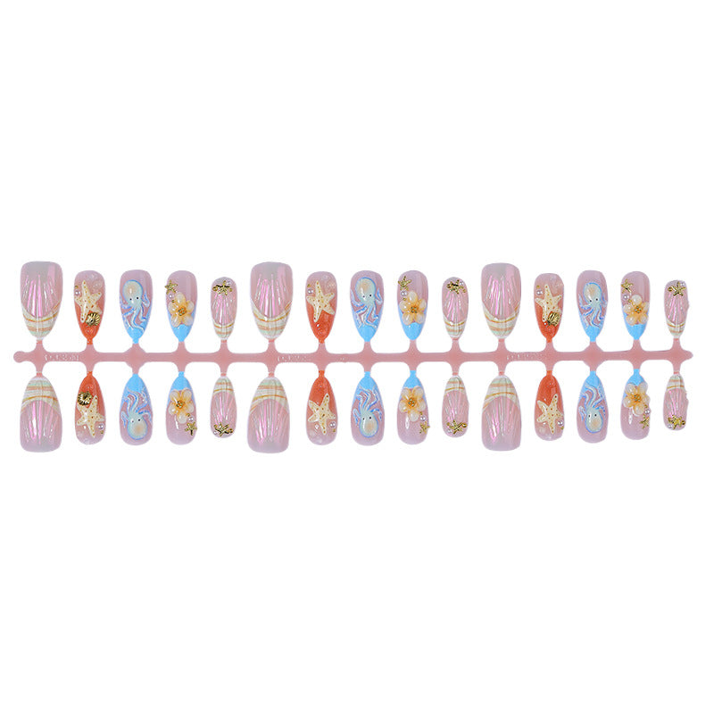 Decorative Press-On Nail Art Set with Summer-Inspired Ocean Designs Acalora