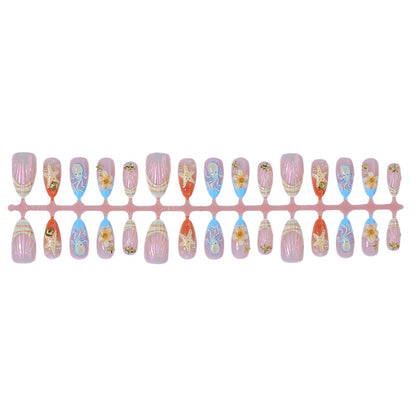Decorative Press-On Nail Art Set with Summer-Inspired Ocean Designs Acalora