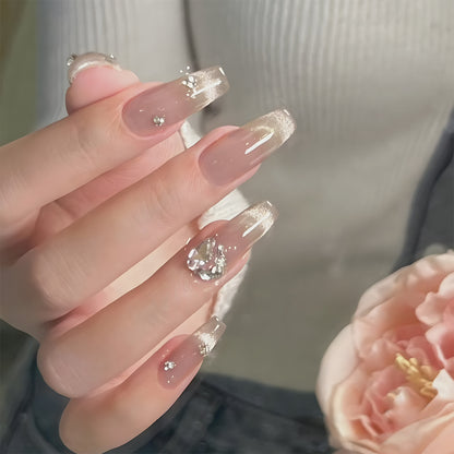 Decorative Press-On Nail Art Set with Elegant Rhinestones Acalora