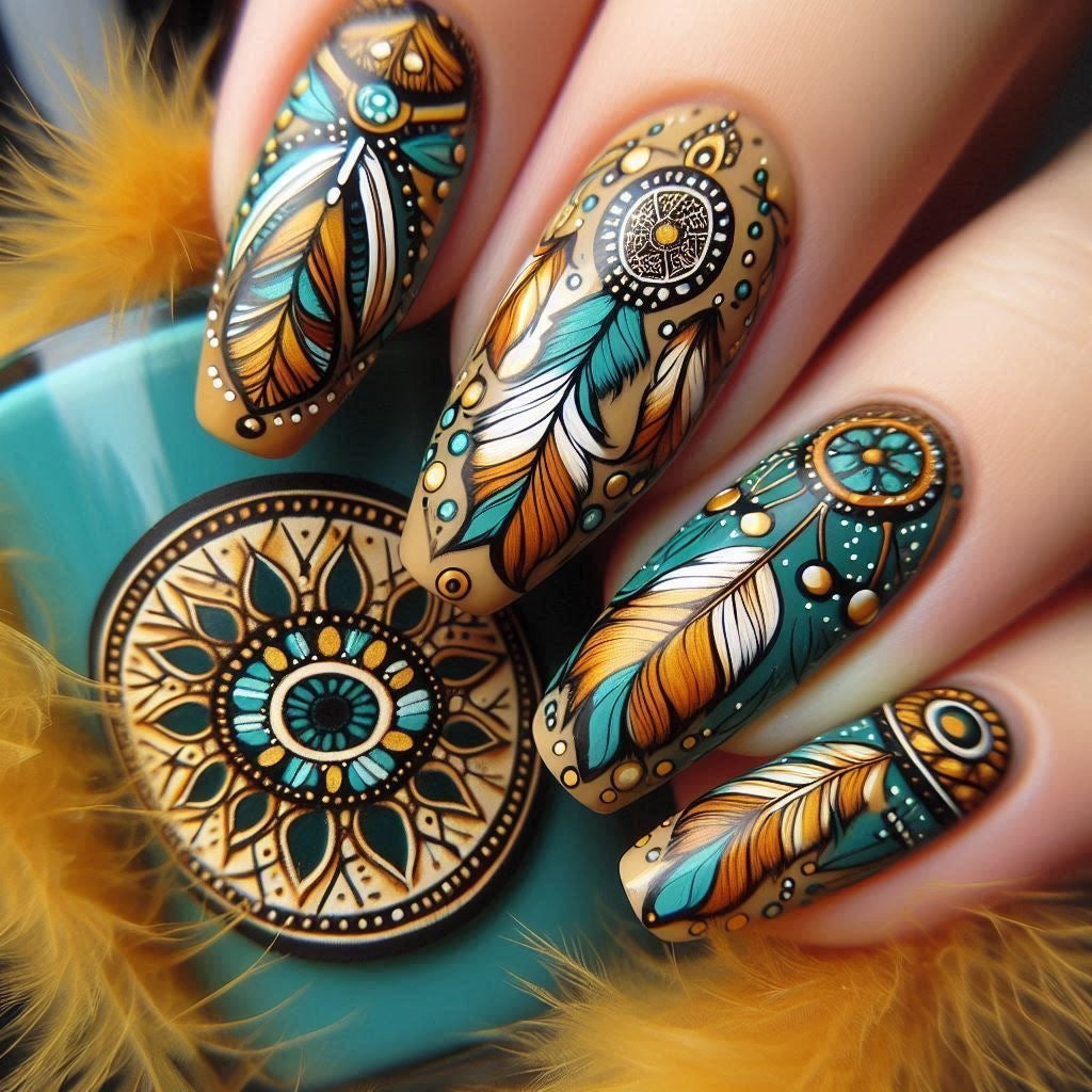Creative feather design artificial nails Acalora