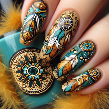 Creative feather design artificial nails Acalora