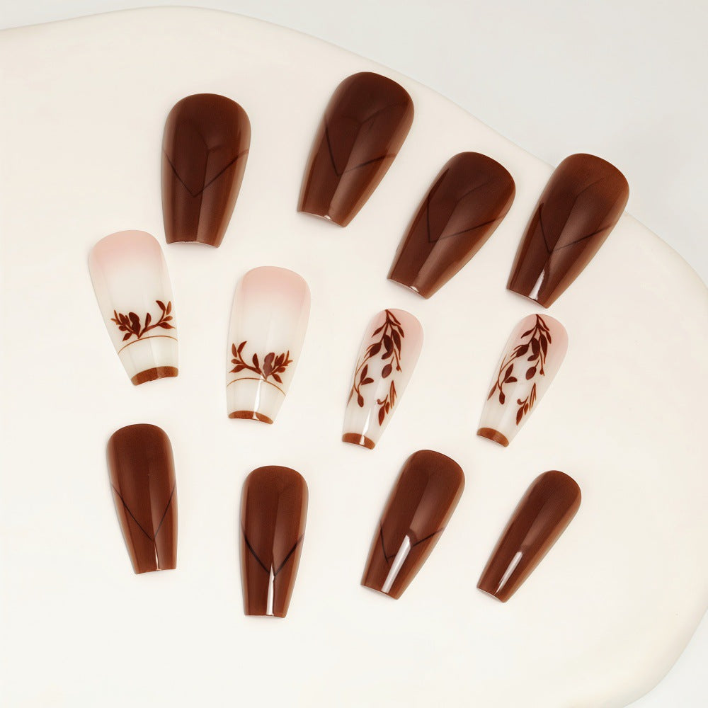 Elegant Artificial Nails with Filigree Leaf Patterns Acalora